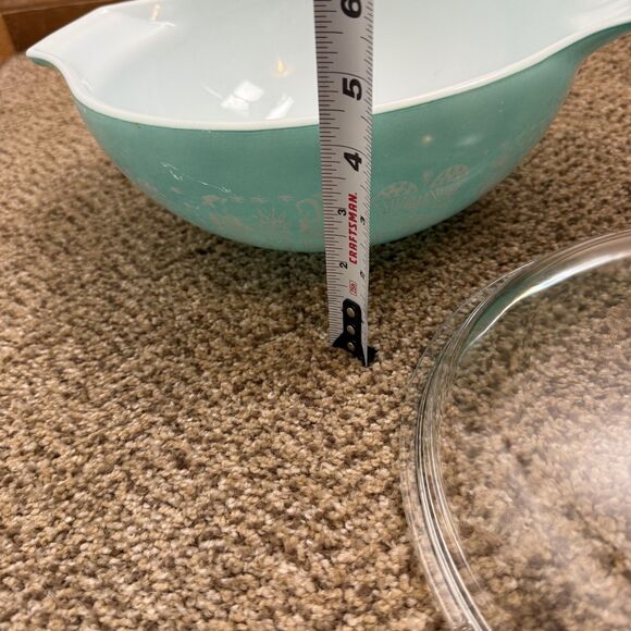 Vintage Pyrex Cinderella Butterprint Bowl Turquoise W/ Lid 4 Qt 444 - Picture 9 of 11